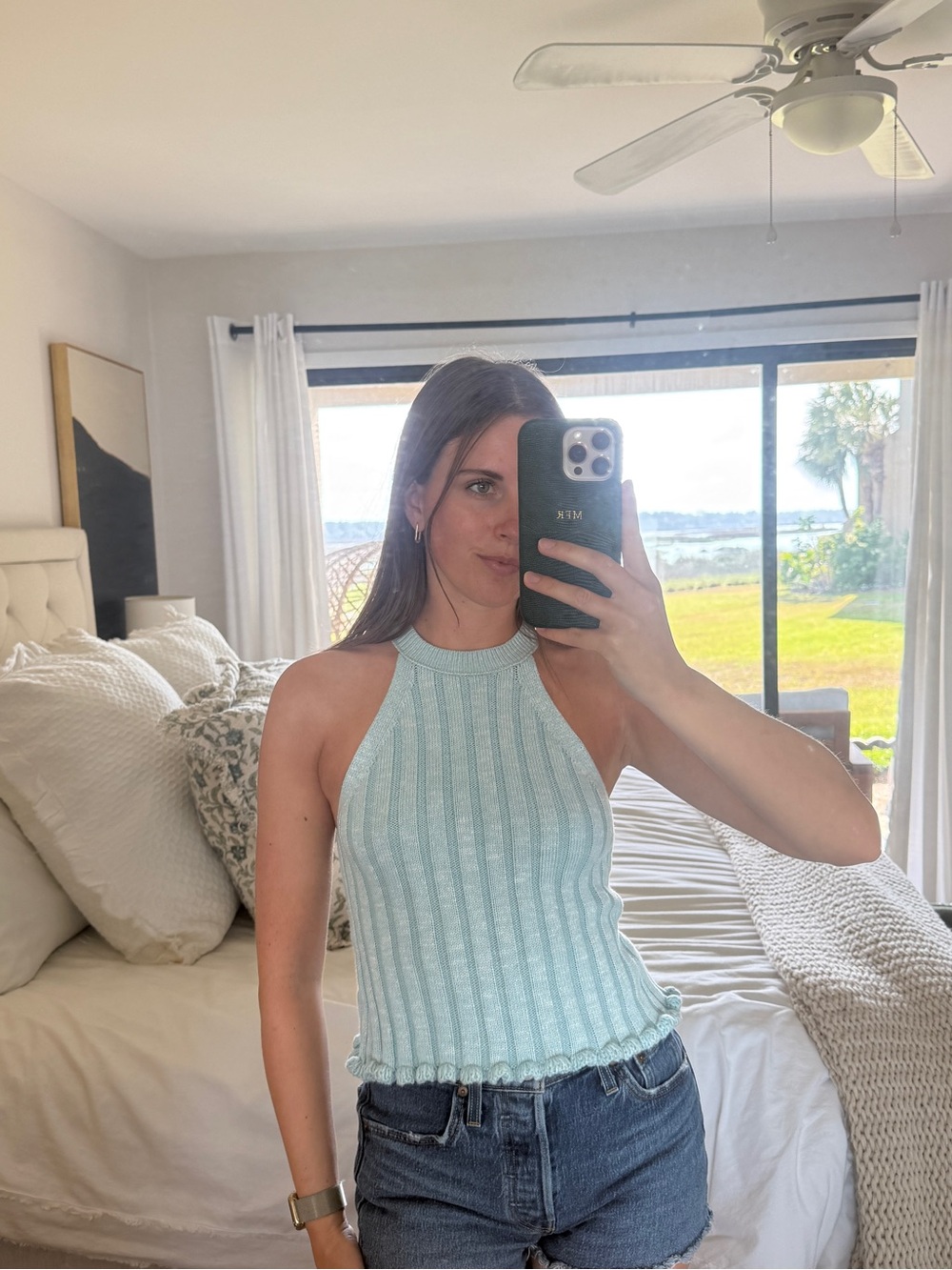 Anthropologie Light Blue Ribbed Halter Knit Tank